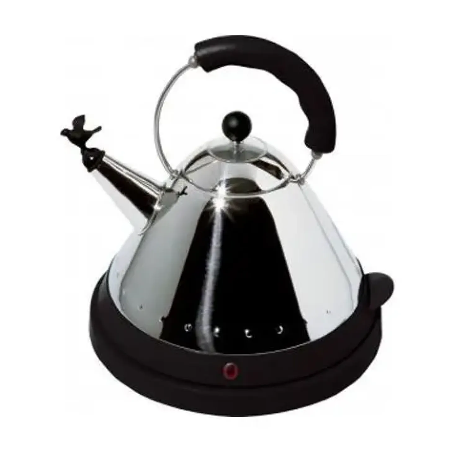 Alessi - Elektrisk kedel 1,5 L - Blank poleret stål - Sort m. lille fugl