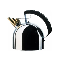 Alessi kedel - Vandkedel med melodisk fløjte - 2L - Messing fløjte og sort håndtag