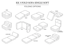 by KlipKlap - Sofa - KK 3 Fold Sofa Single Soft - Brun m. sandfarvet knap