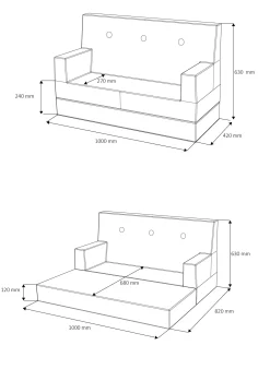 By KlipKlap børnesofa - KK Kids Sofa - Brun med sand knap