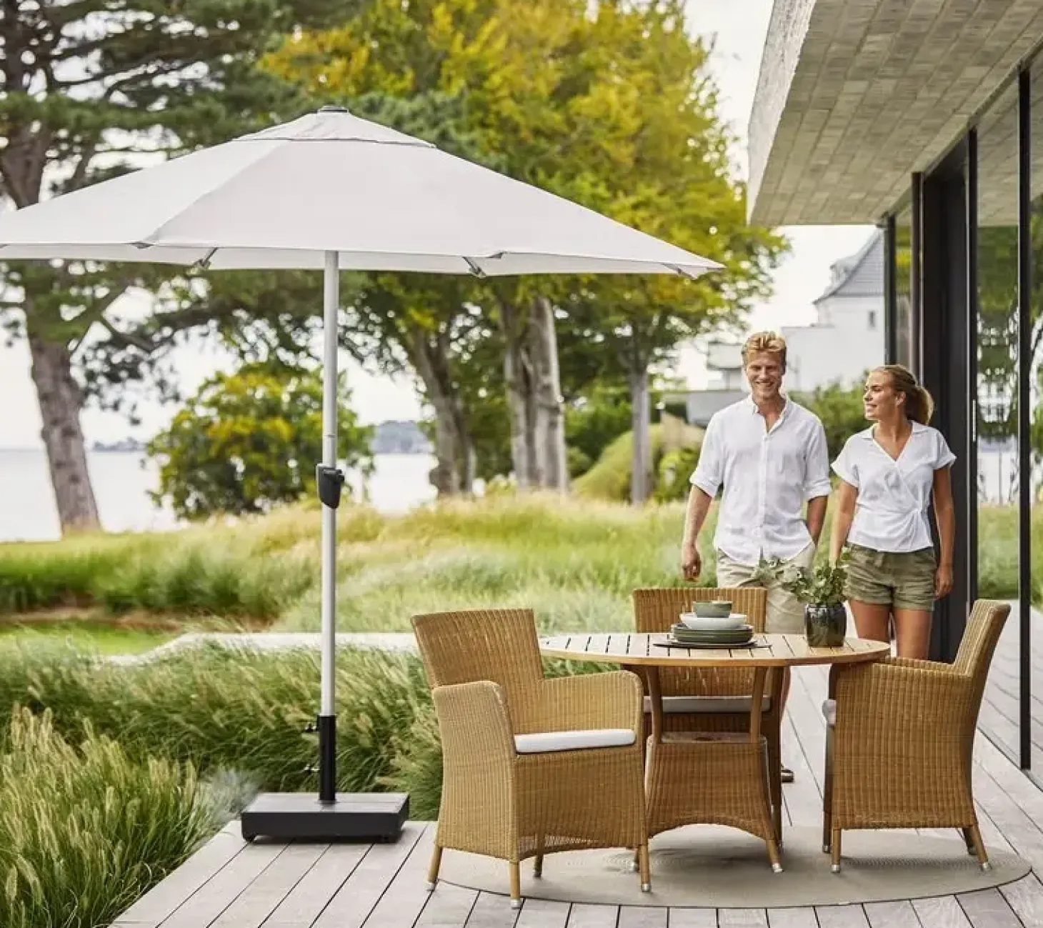 Cane-line - Sunshade parasol med krank (Ø 300 cm) - lysegrå