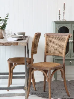 Chic Antique - Fransk spisebordsstol med flet - Natur