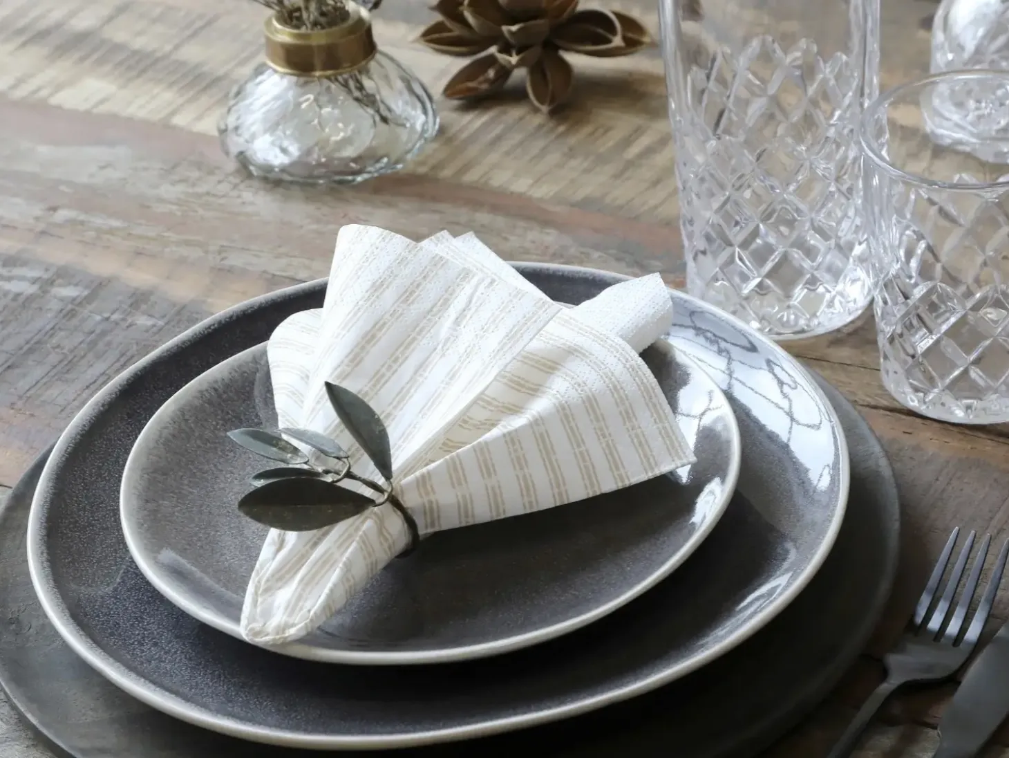 Chic Antique - Serviet - Striber - 16x16 cm - Hør