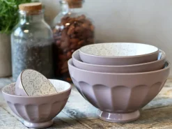 Chic Antique - Skåle - Arés Latteskål m. mønster - Sæt af 5 stk. - Rosa / Taupe