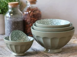Chic Antique - Skåle - Arés Latteskål m. mønster - Sæt af 5 stk. - Grøn / Oliven
