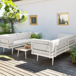 Cinas - Rio lounge sofa, Sandy Grey aluminiums stel, med hynder i Sand