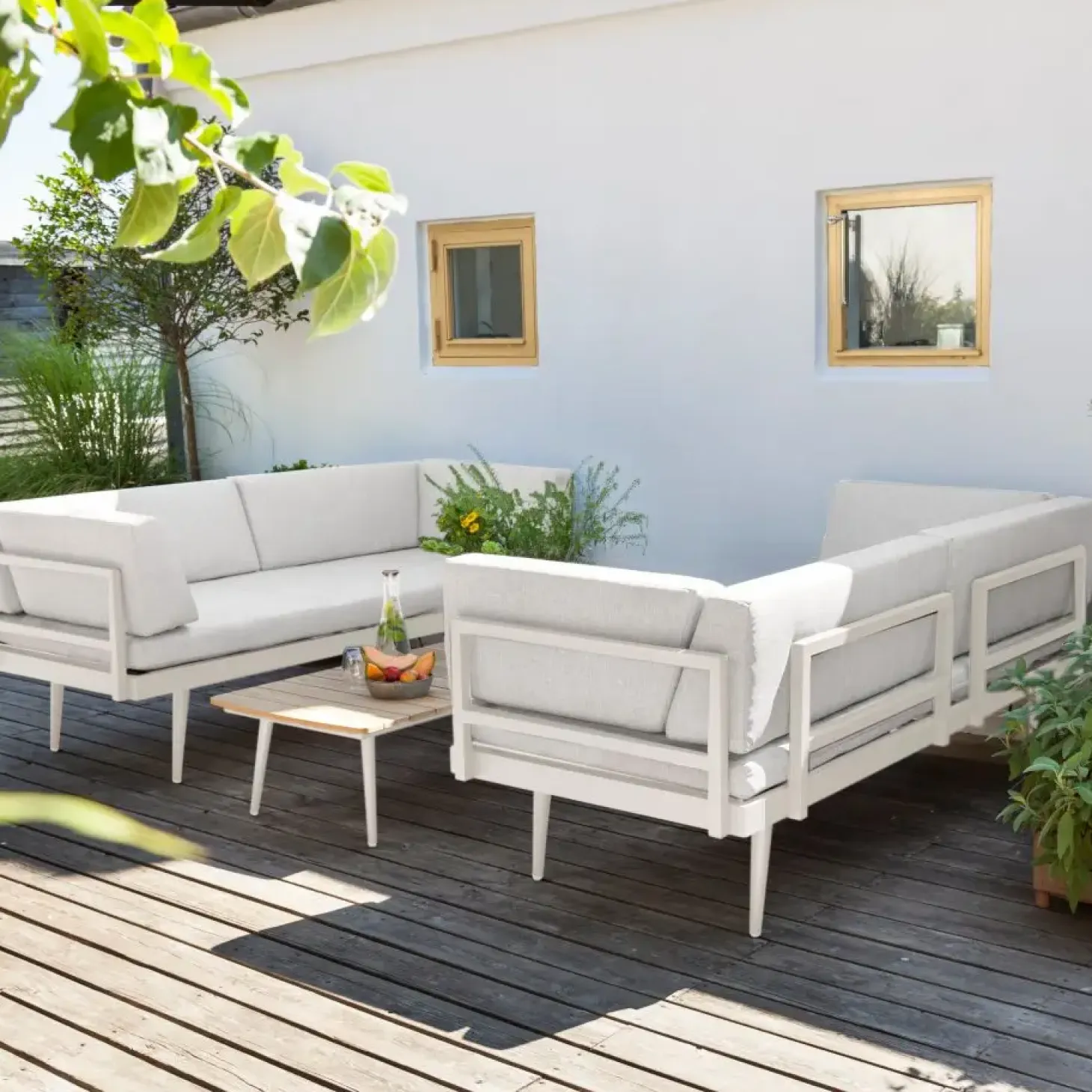 Cinas - Rio lounge sofa, Sandy Grey aluminiums stel, med hynder i Sand