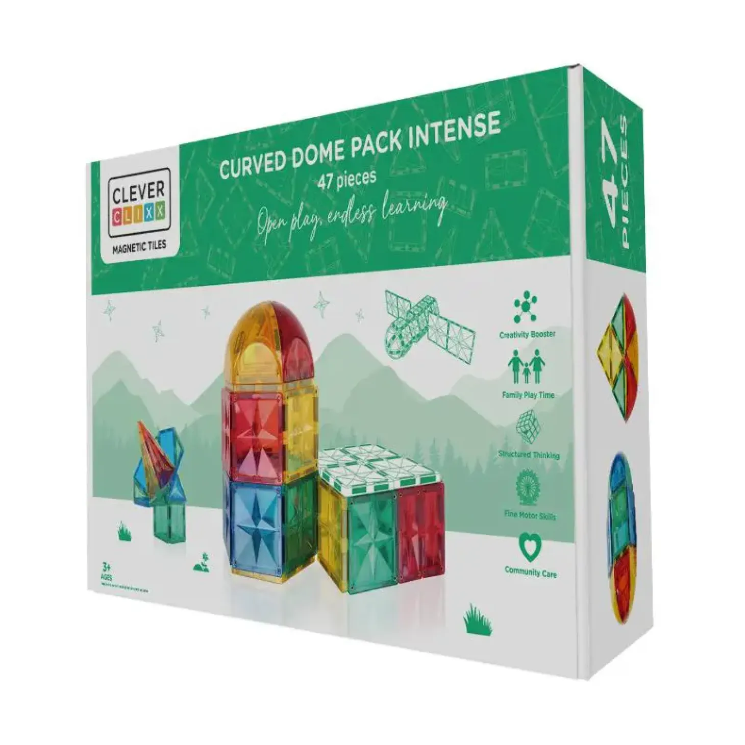 Cleverclixx - Magnetlegetøj - Curved Dome Pack Intense - 47 dele