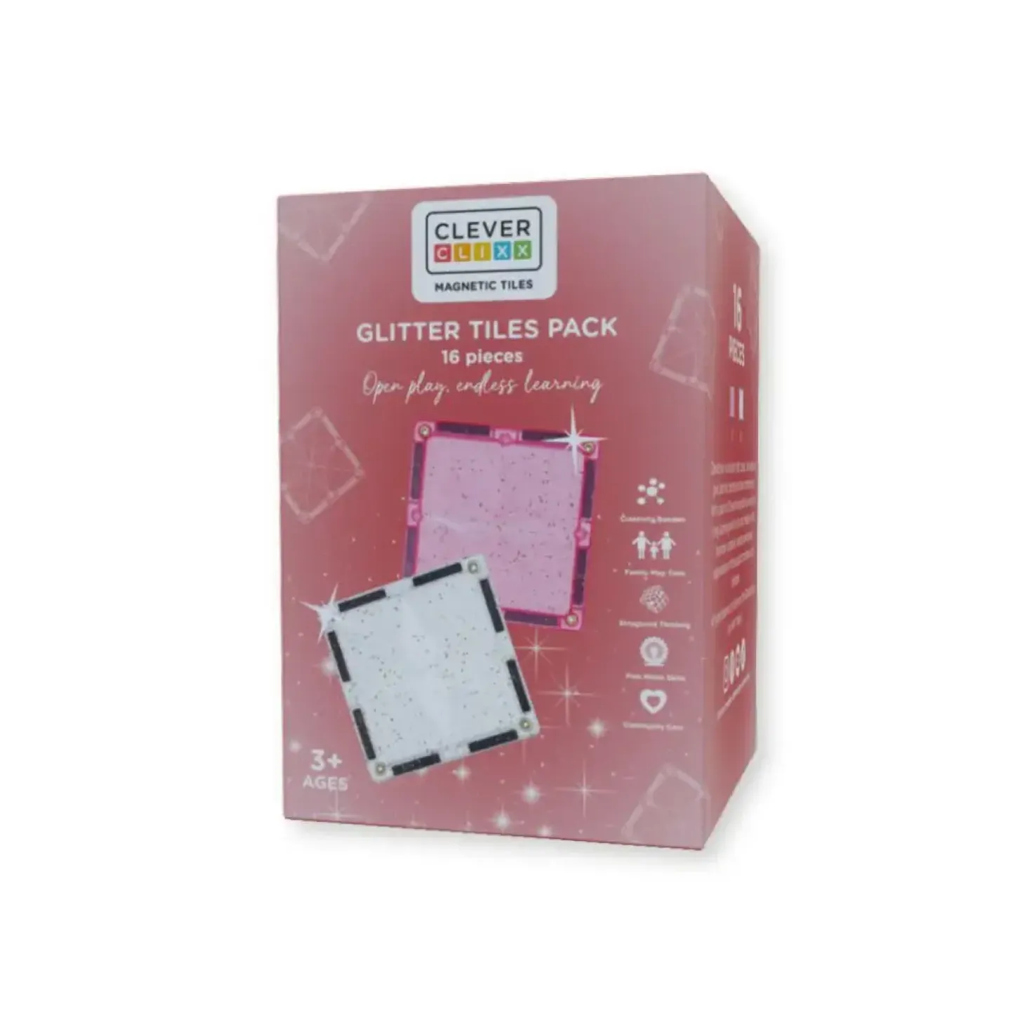 Cleverclixx - Magnetlegetøj - Glitter Tiles Pack Transparent - 16 dele