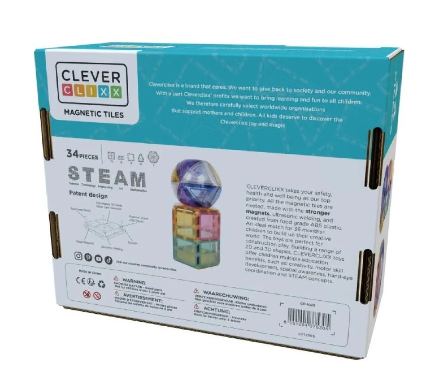 Cleverclixx - Magnetlegetøj - Small Curved Pack Pastel - 34 dele