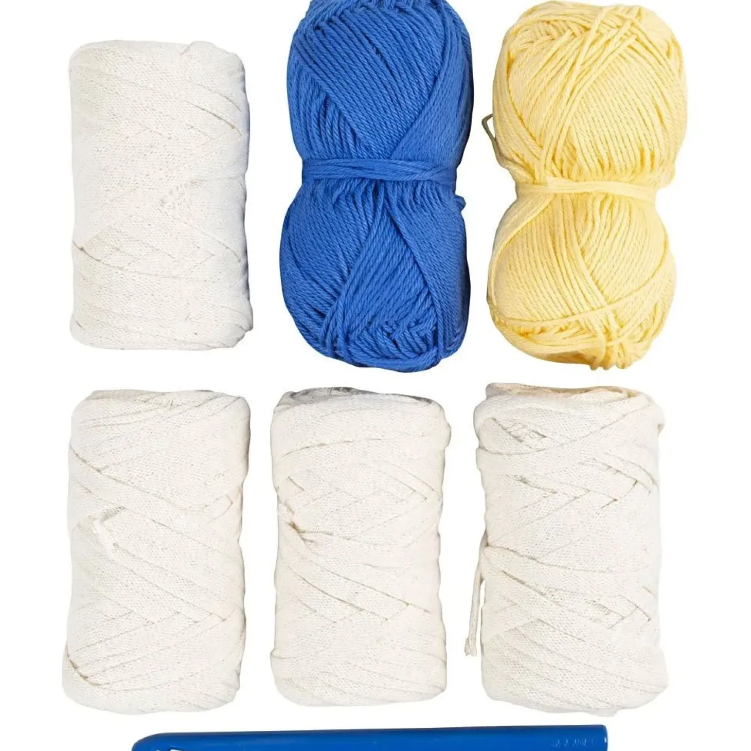 Creativ Company - DIY Kit Hækle, blå, lys natur, gul, Chunky bøllehat, 1 pk.