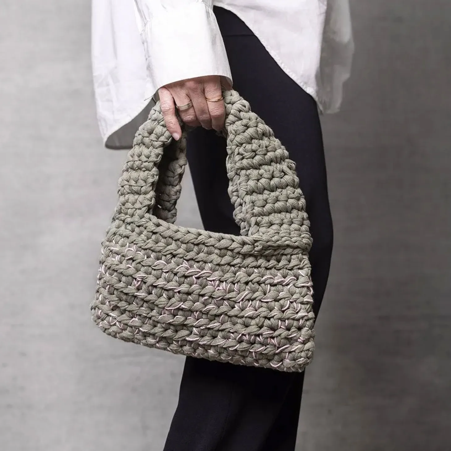 Creativ Company - DIY Kit Hækle, olivengrøn, Chunky taske, 1 pk.