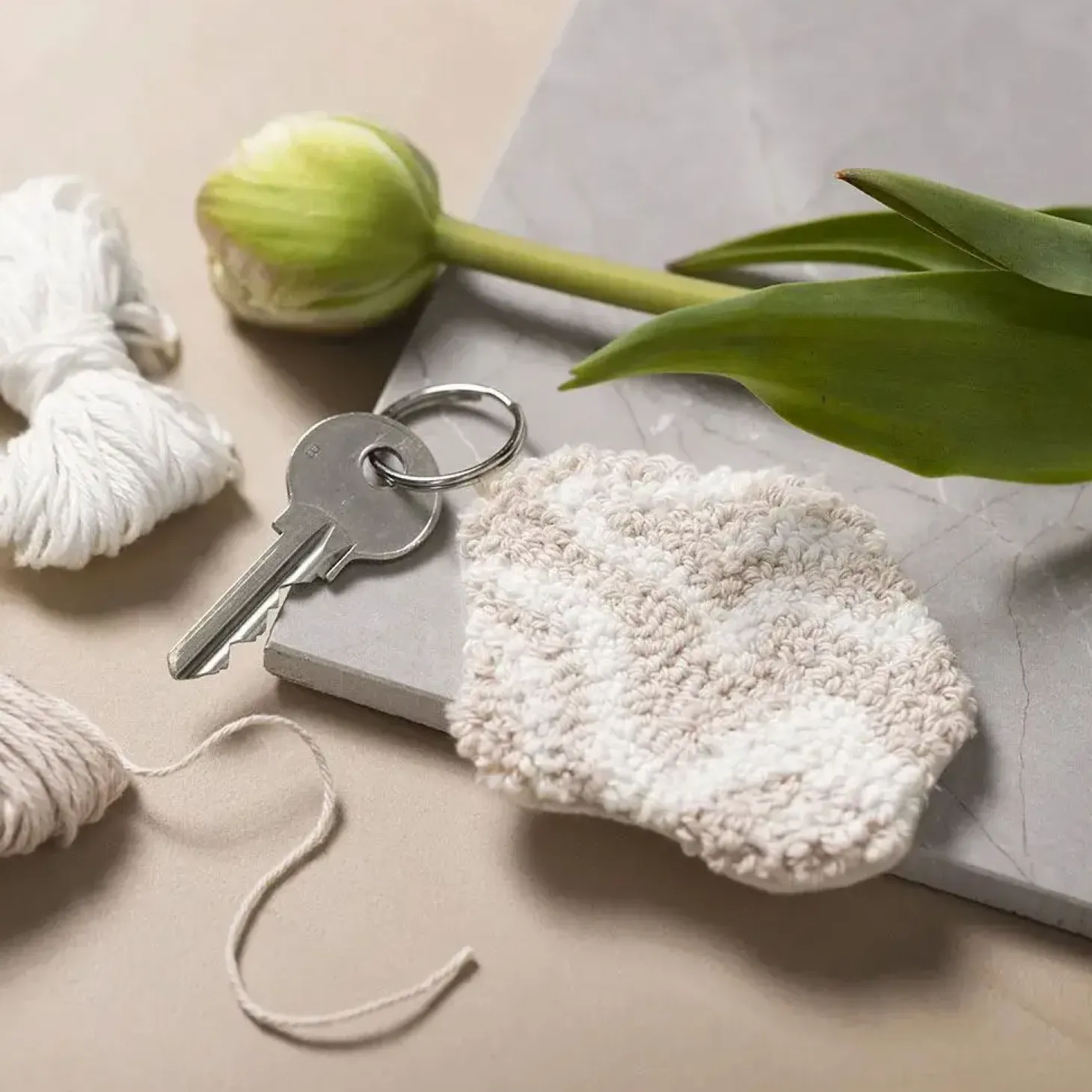 Creativ Company - Mini DIY Kit Punch Needle , beige, Nøglevedhæng, 1 pk.