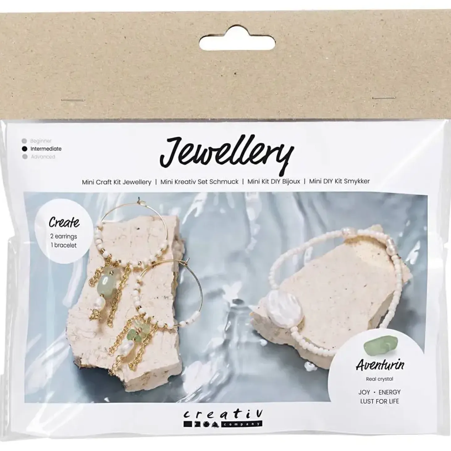 Creativ Company - Mini DIY Kit Smykker, Aventurinmix armbånd og øreringe, 1 pk.