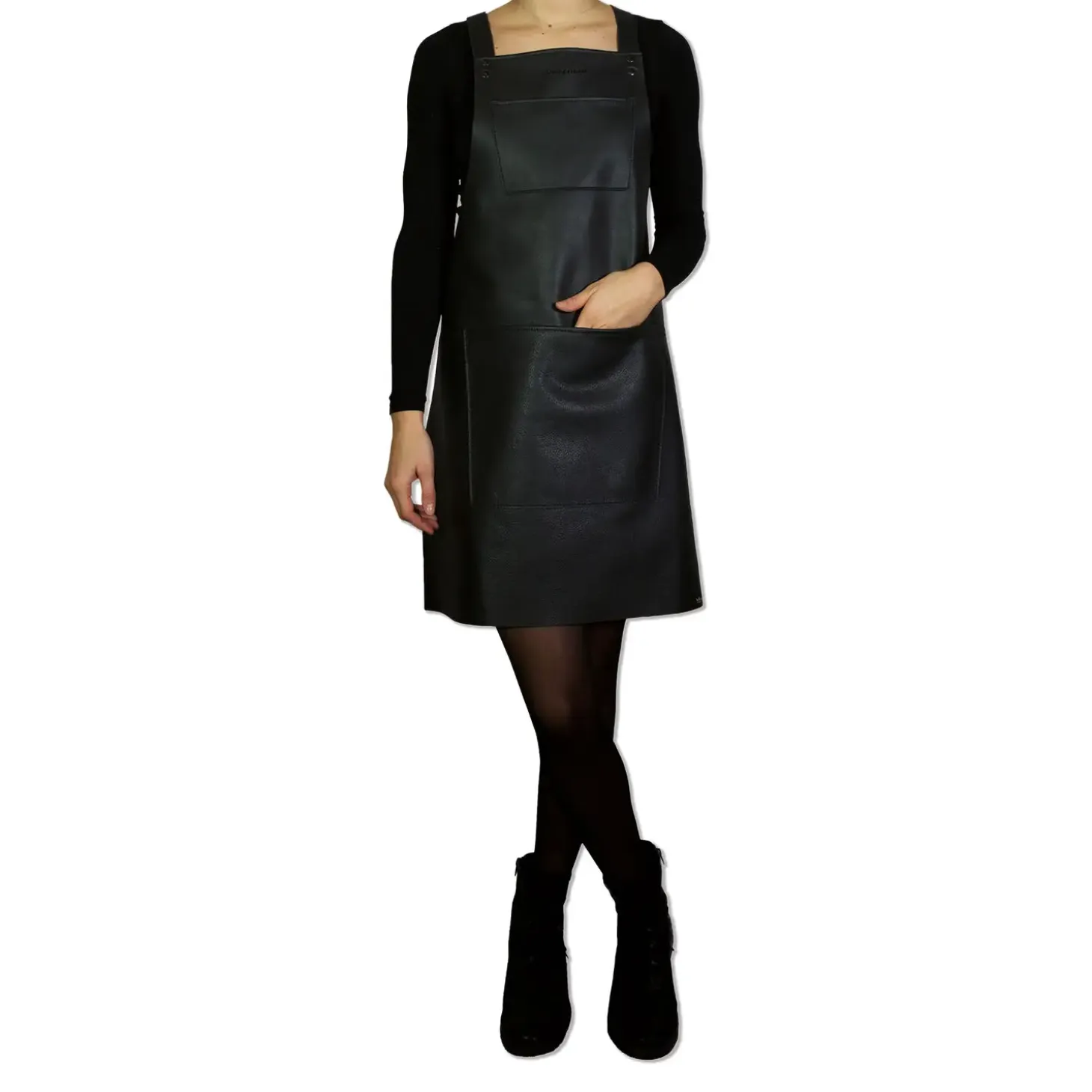 DutchDeluxes - Forklæde - Suspender Style - Sort Læder