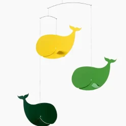 Flensted hanging art - Happy Whales mobile - Uro - Grøn/gul