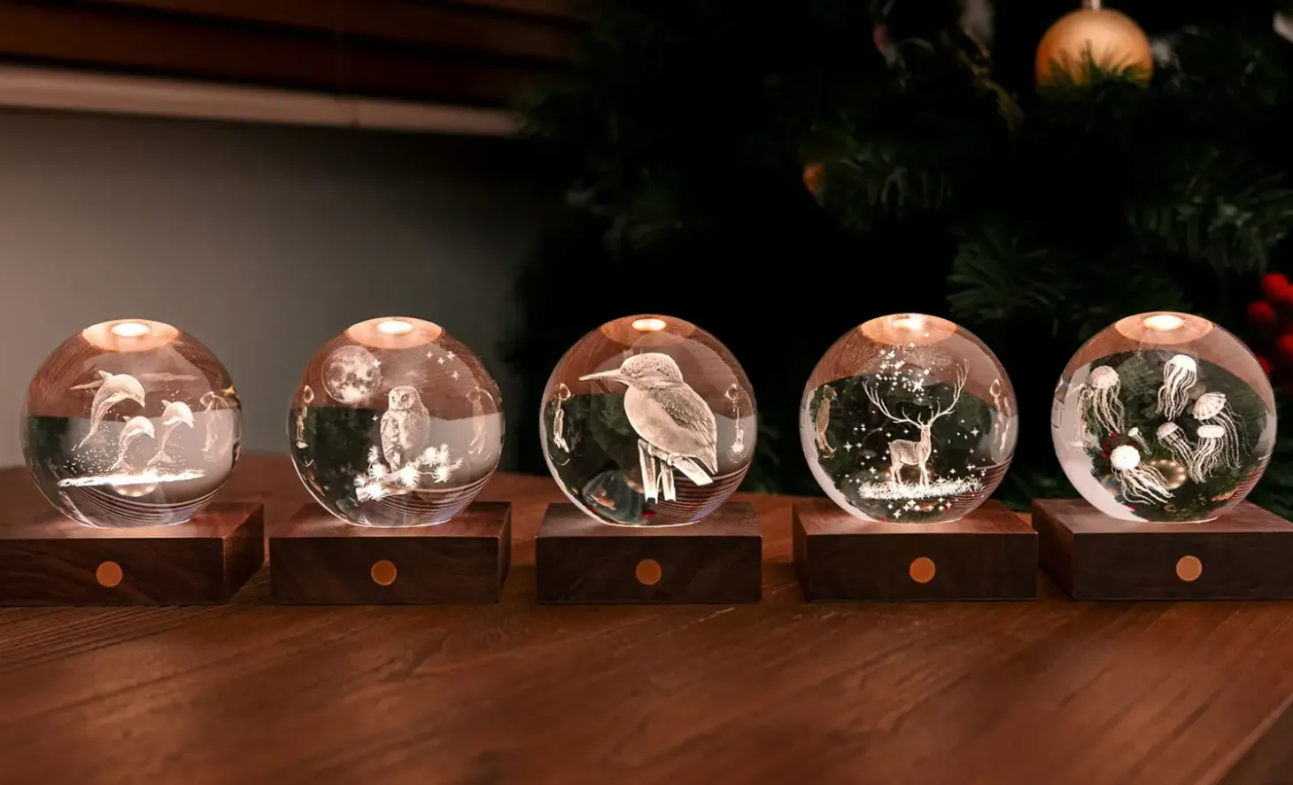 Gingko - Amber Crystal Light Bordlampe - 3D Jelly Fish