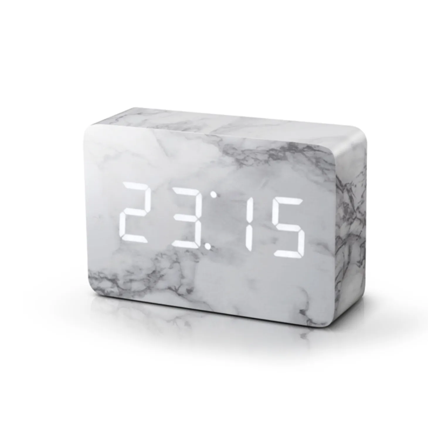 Gingko - Brick Click Clock Marble / White LED