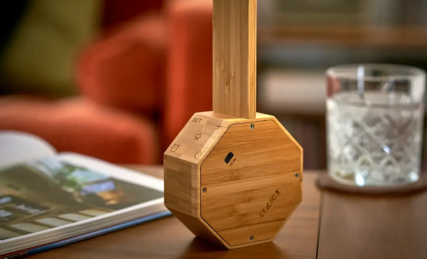 Gingko - Octagon One Plus Portable Alarm Clock Desk Light Bamboo