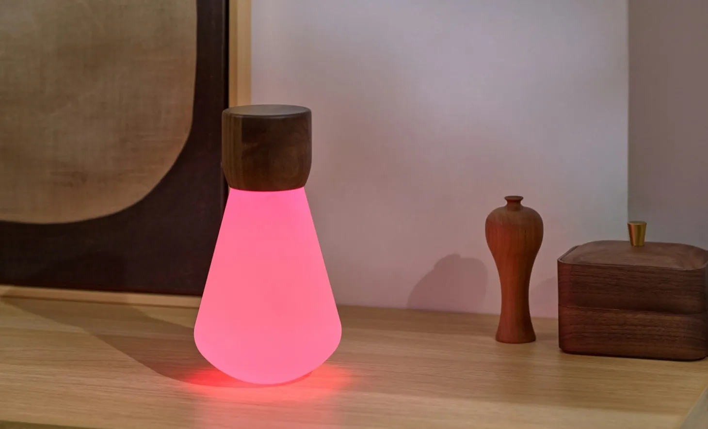 Gingko - Pentagon Light bulb Lamp Large Natural Walnut Wood
