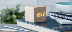 Gingko - Wooden Cube Click Clock Maple / Orange LED
