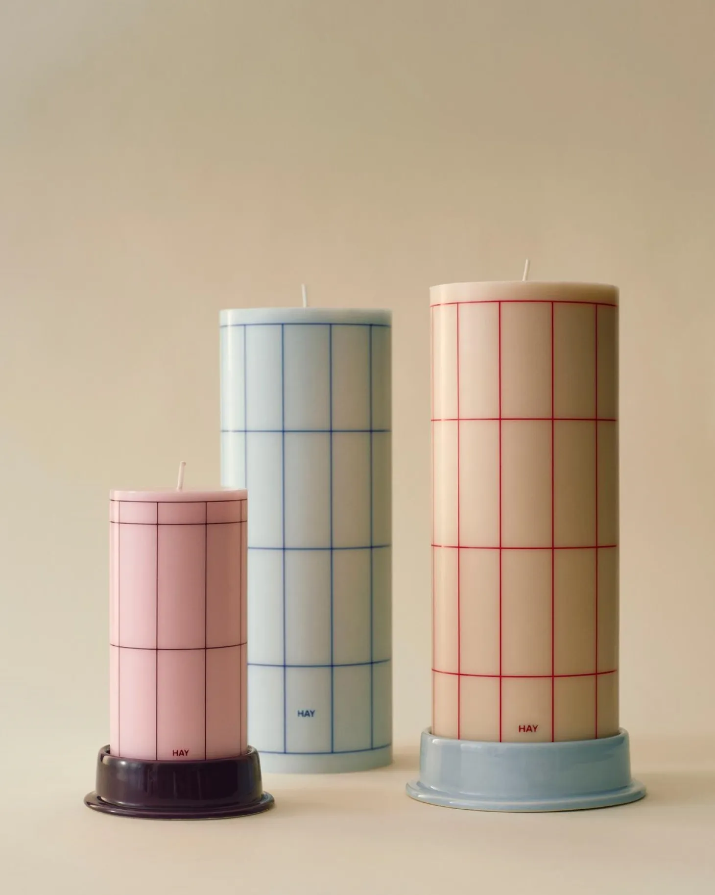 Hay - Column Candle - Off-white with blue grid check