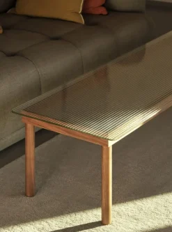 HAY - Kofi Table - 140 x 50 cm - ben lakeret eg og klar reeded glasplade