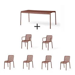 Hay - Palissade sæt - Bord + 6 stole - Iron red - Rød - 4 chairs og 2 arm chairs