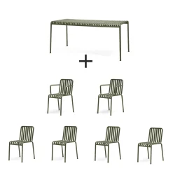 Hay - Palissade sæt - Bord + 6 stole - Oliven - 4 chairs og 2 arm chairs
