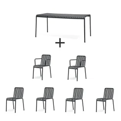 Hay - Palissade sæt - Bord + 6 stole - Anthracite - 4 chair og 2 arm chair