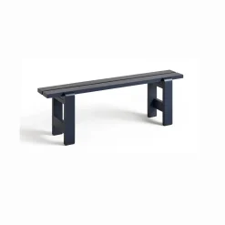 HAY Weekday bænk - 140 cm - Blå - Steel Blue - Lakeret Fyrretræ / Pinewood