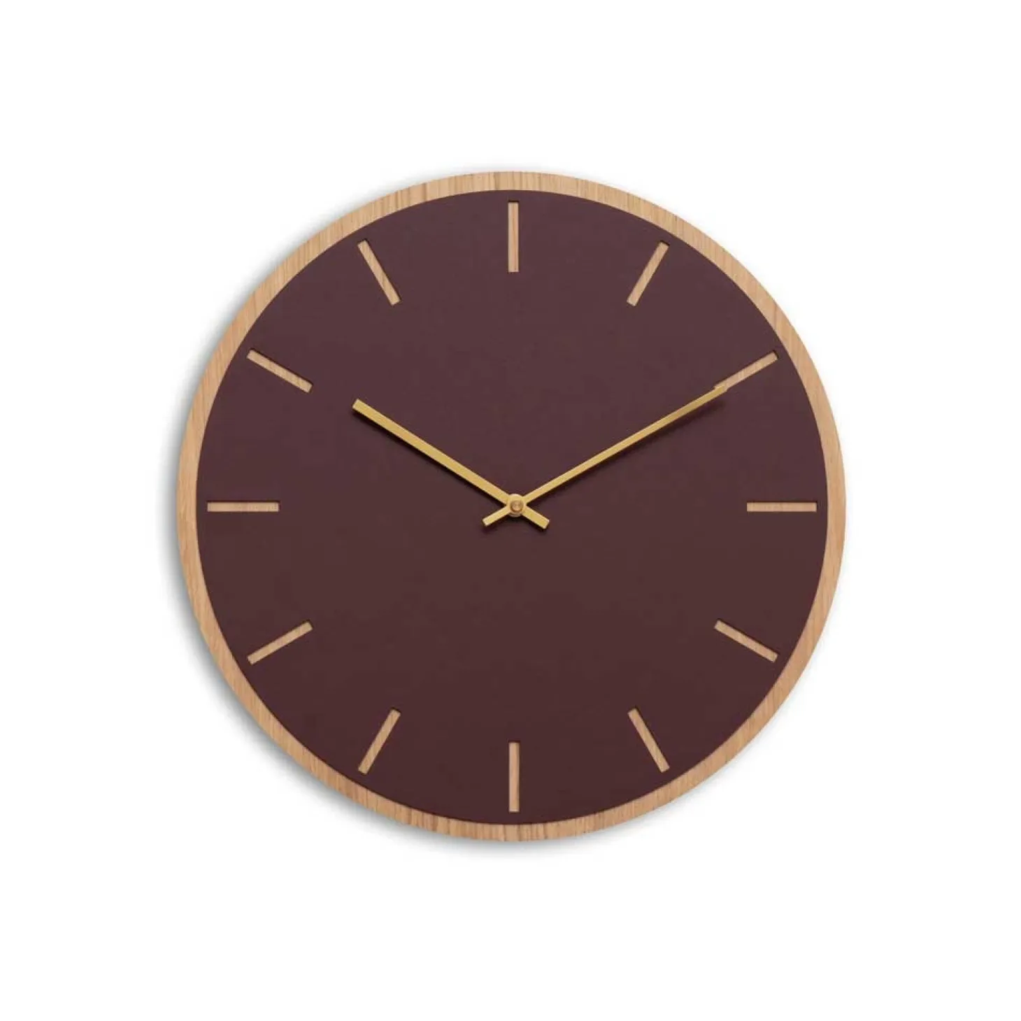 Hemverk - Vægur - Lys Eg/Burgundy - Guld visere - Ø38 cm