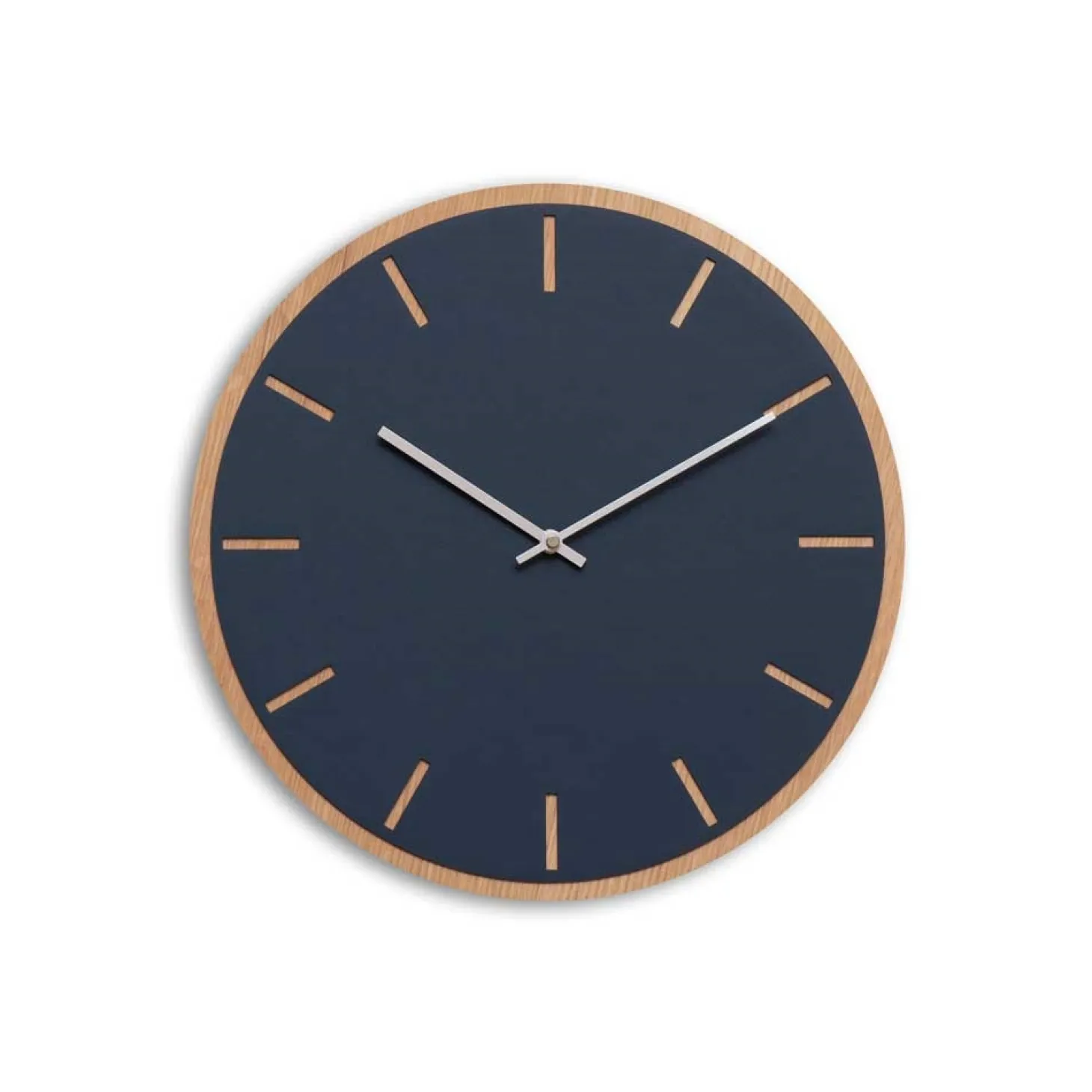 Hemverk - Vægur - Lys Eg/Smokey blue - Sølv visere - Ø38 cm