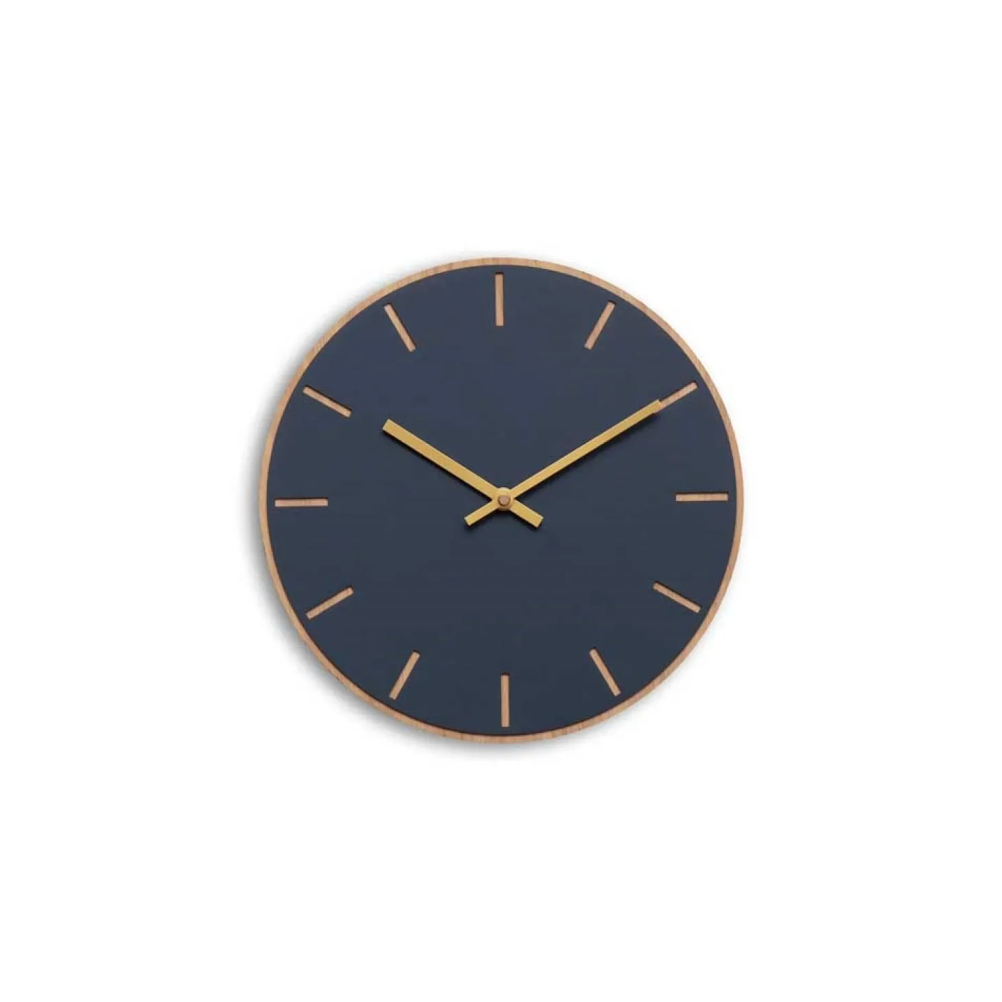 Hemverk - Vægur - Lys Eg/Smokey blue - Guld visere - Ø28 cm