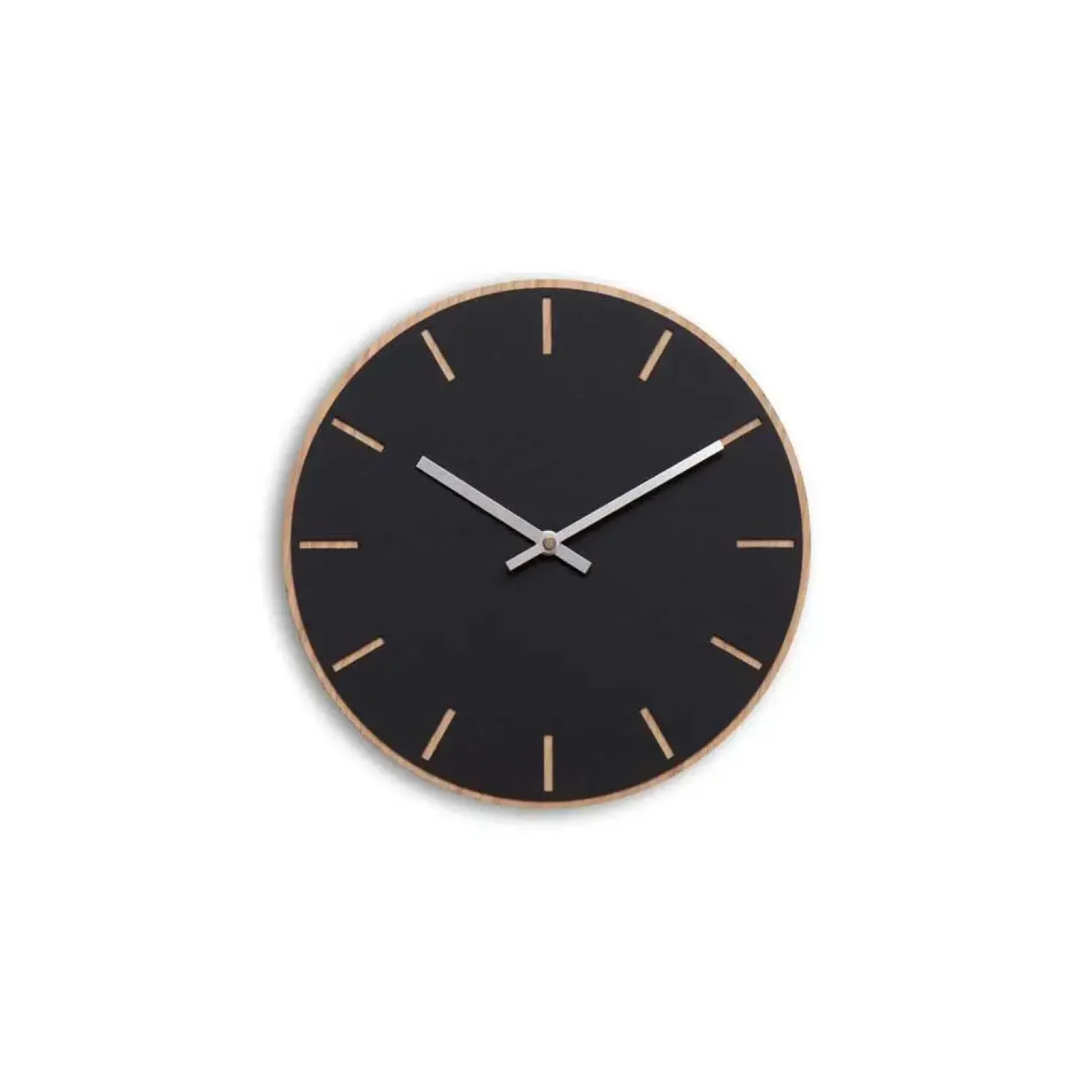 Hemverk - Vægur - Lys Eg/Sort - Sølv visere - Ø28 cm