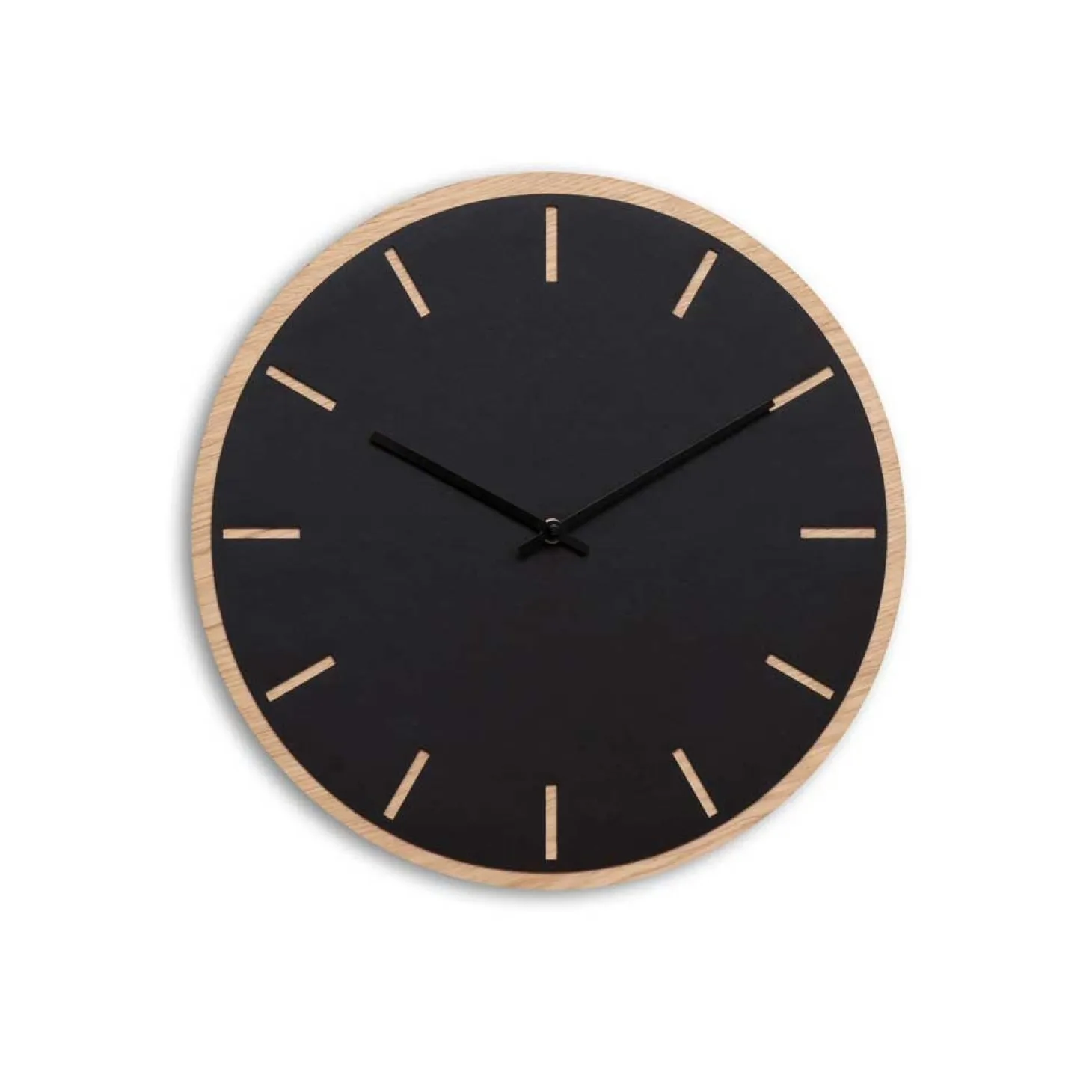 Hemverk - Vægur - Lys Eg/Sort - Sorte visere - Ø38 cm