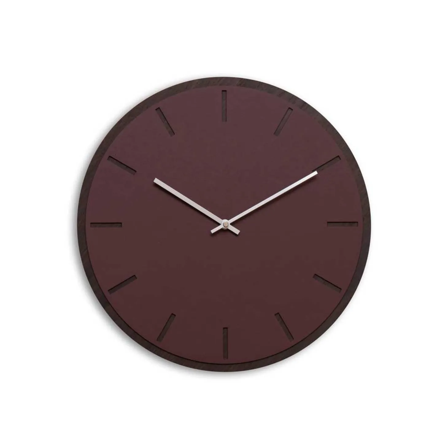 Hemverk - Vægur - Mørk Eg/Burgundy - Sølv visere - Ø38 cm