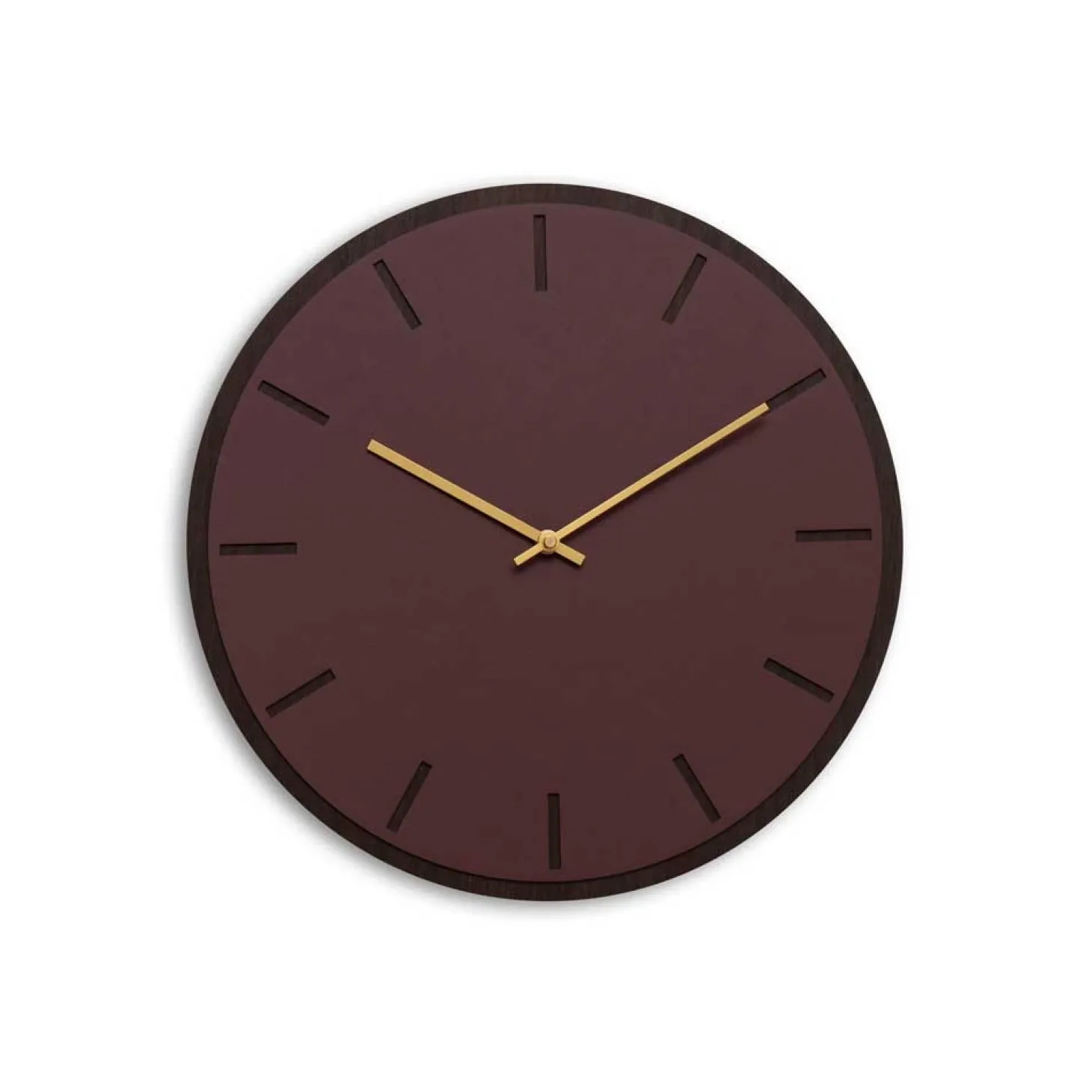 Hemverk - Vægur - Mørk Eg/Burgundy - Guld visere - Ø38 cm