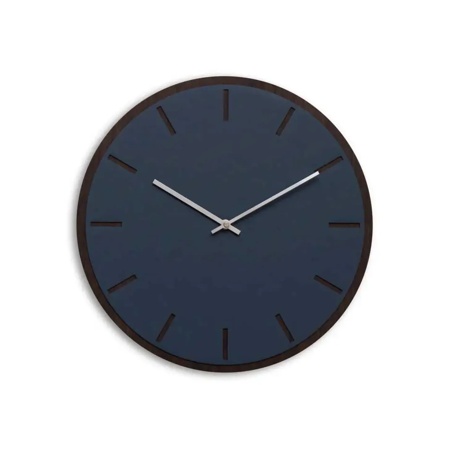 Hemverk - Vægur - Mørk Eg/Smokey Blue - Sølv visere - Ø38 cm