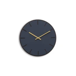 Hemverk - Vægur - Mørk Eg/Smokey Blue - Guld visere - Ø28 cm