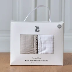 Jack o Juno - Tæppe/klud - Pom Pom Muslin Blankets (2-pack) - Hvid/Støvet Grå