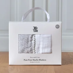 Jack o Juno - Tæppe/klud - Pom Pom Muslin Blankets (2-pack) - Hvid/Grå