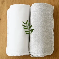Jack o Juno - Tæppe/klud - Pom Pom Muslin Blankets (2-pack) - Hvid/Grå