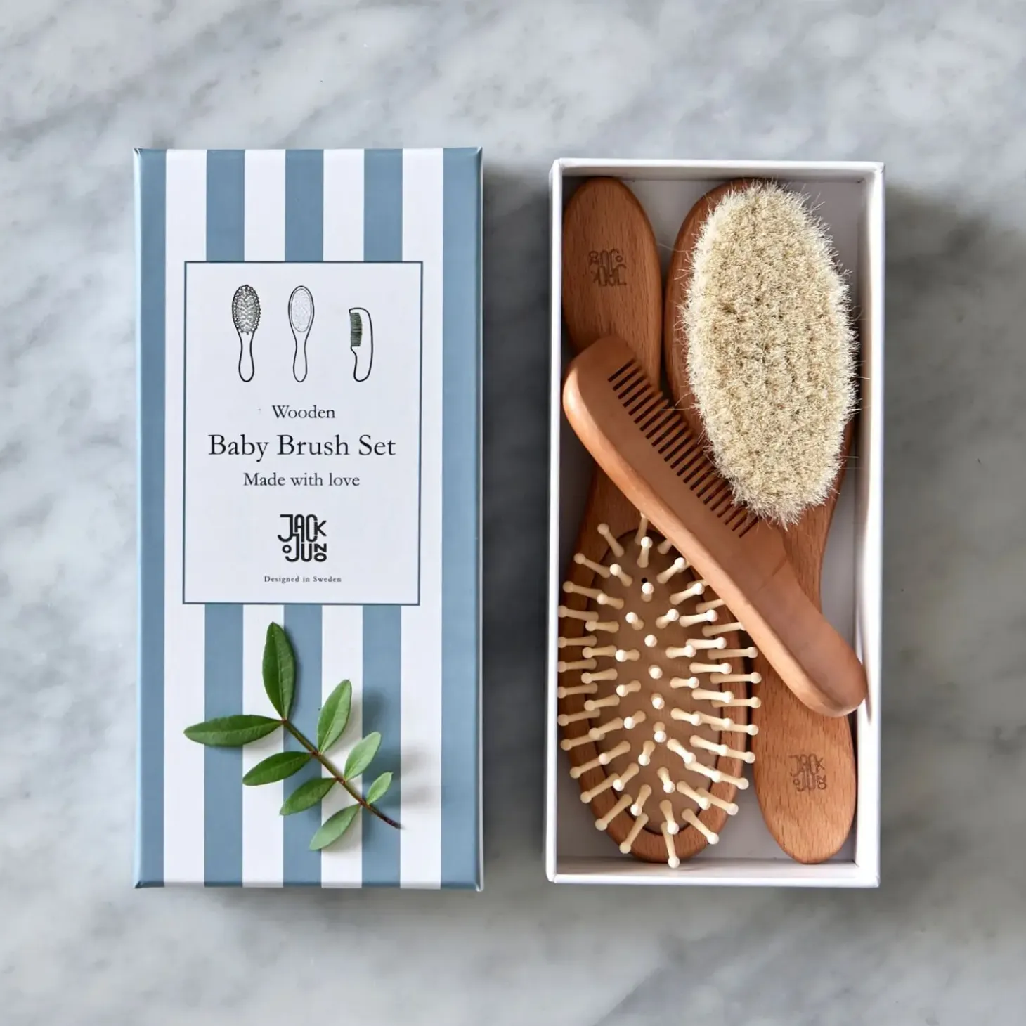Jack o Juno Baby Kam- og Børstesæt - Wooden Hairbrush Set