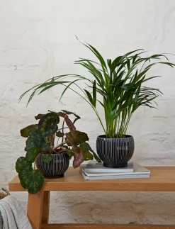 Knabstrup Keramik - urtepotteskjuler Ø 18 cm ripple black