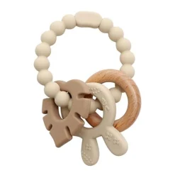 Magni - Biderangle i LFGB silikone med kaninøre vedhæng, beige