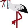 Magni - Fødselsstork i træ med rødt og blåt bånd, stor, 80 cm.