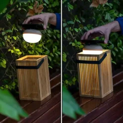 New Garden - Lanterne - Okinawa - Genopladelig med solceller og usb - Bambus