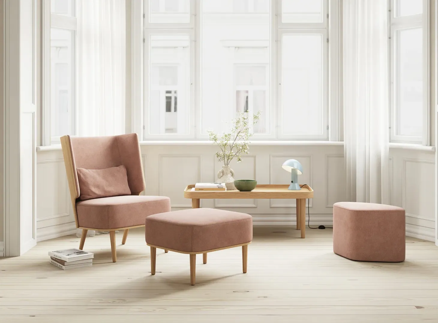 NovoForm - Lounge Chair - Serena - Nubbio White/Hvid og Natur Eg