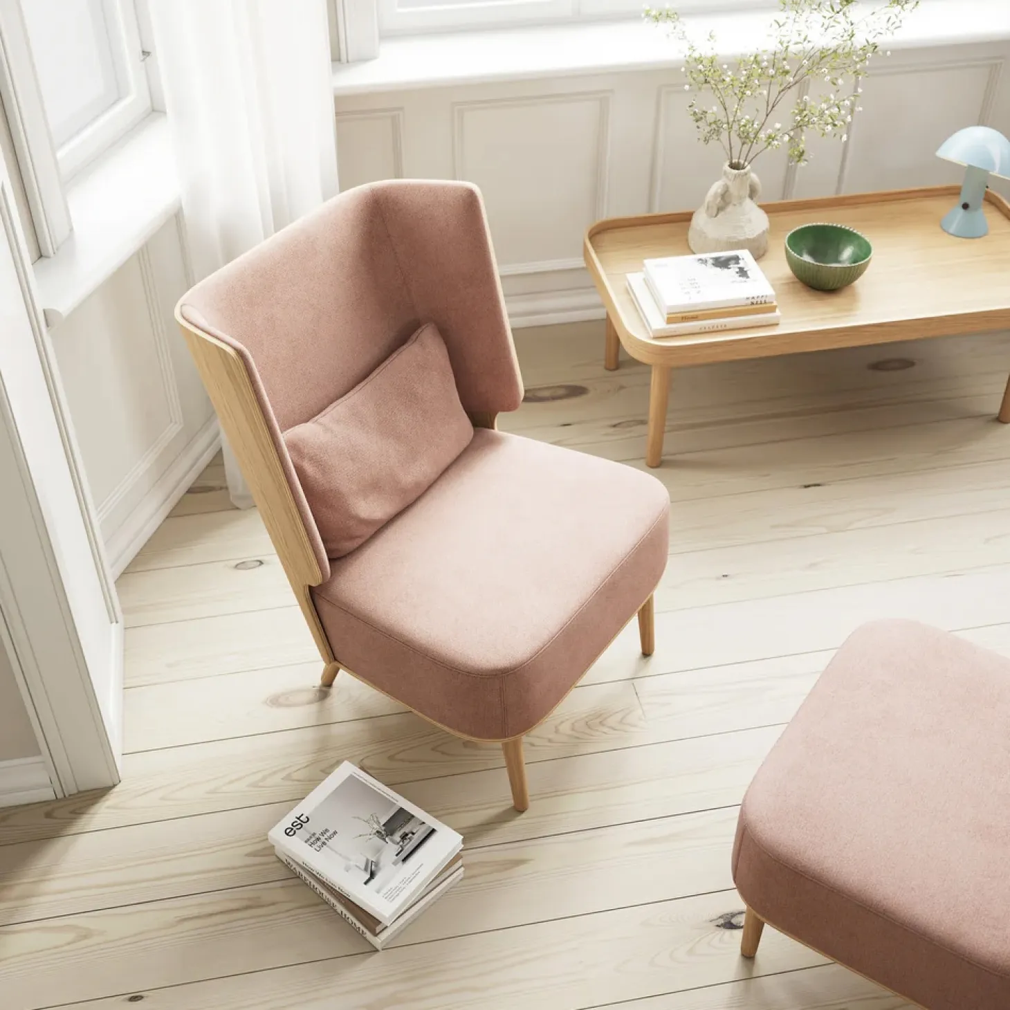 NovoForm - Lounge Chair - Serena - Dusty Rose og Mørk Eg